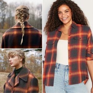Old Navy Plaid Flannel Boyfriend Shirt Taylor Swift Evermore Womens Size XXL